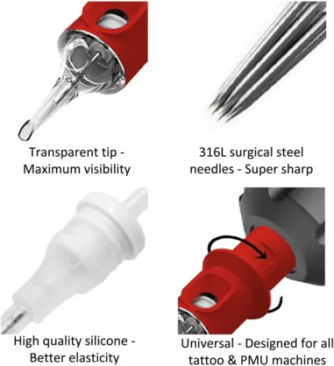 WARRIOR RED Cartouches aiguilles Tatouage Round Liner Tattoo Needle Cartridge Stérilisée Professionnelle 20pcs Acier chirurgical 316L Maquillage Permanent Jetable (0.25mm-0803RL) (0.25mm)-0803RL