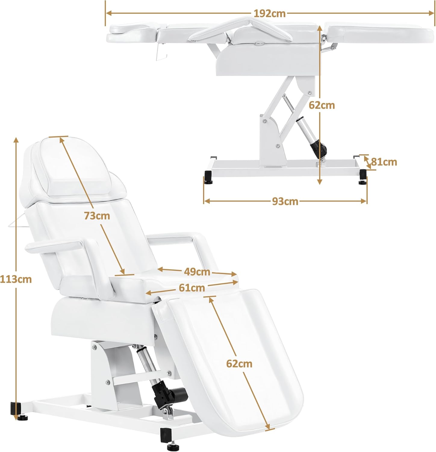 Lit cosmétique électrique, lit de Massage Pliable et réglable en Hauteur, lit de Tatouage avec 3 Moteurs, Table de Massage pour Salon Spa 0751 Blanc