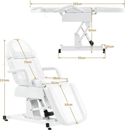 Lit cosmétique électrique, lit de Massage Pliable et réglable en Hauteur, lit de Tatouage avec 3 Moteurs, Table de Massage pour Salon Spa 0751 Blanc