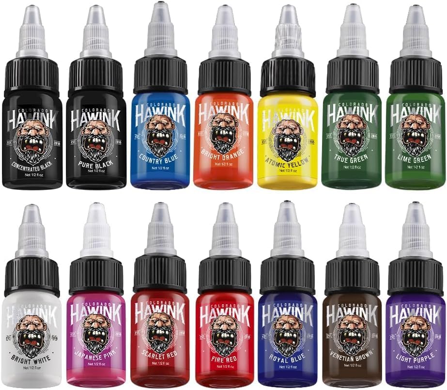 Encre Tatouage Professionnel Tattoo Ink 1/2oz (15ml) 14 Bouteilles Kit Tatouage Tinta TI203EU-15-14