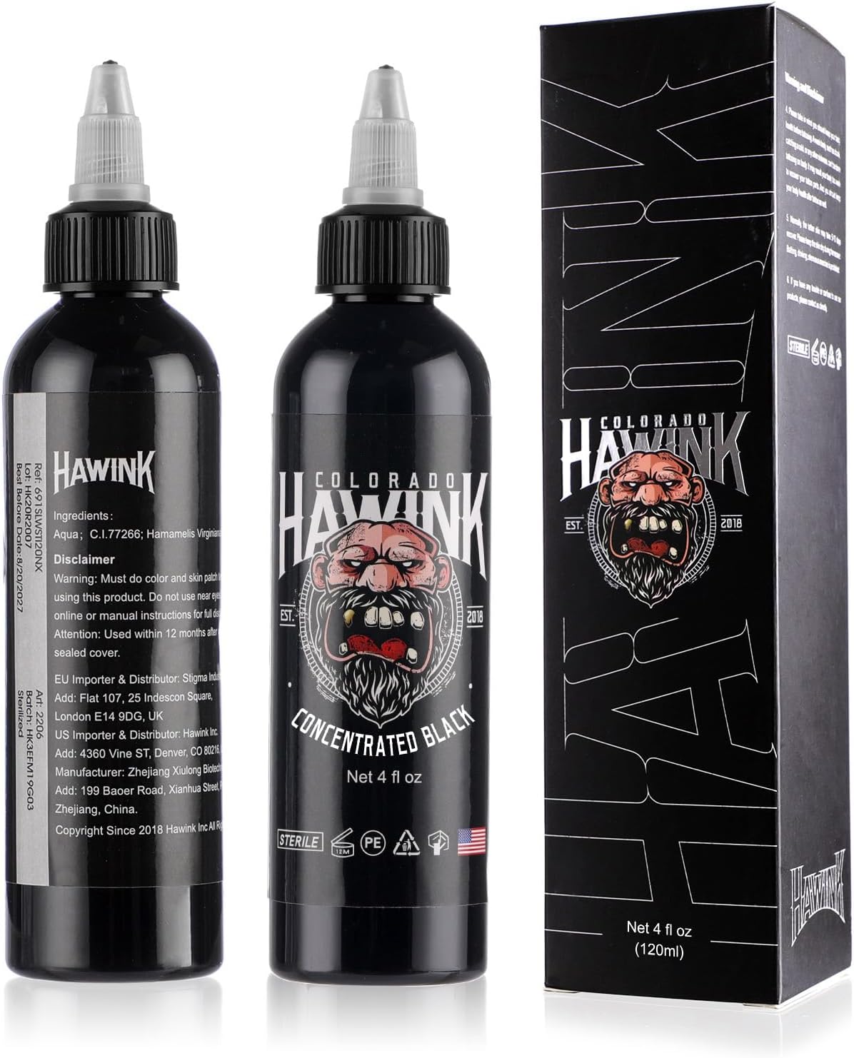 Encre Tatouage Noir Professionnel 120ml (4oz) Concentrée Black Encre Tattoo Supplies TI203-120-002 120ml - Concentrated Black