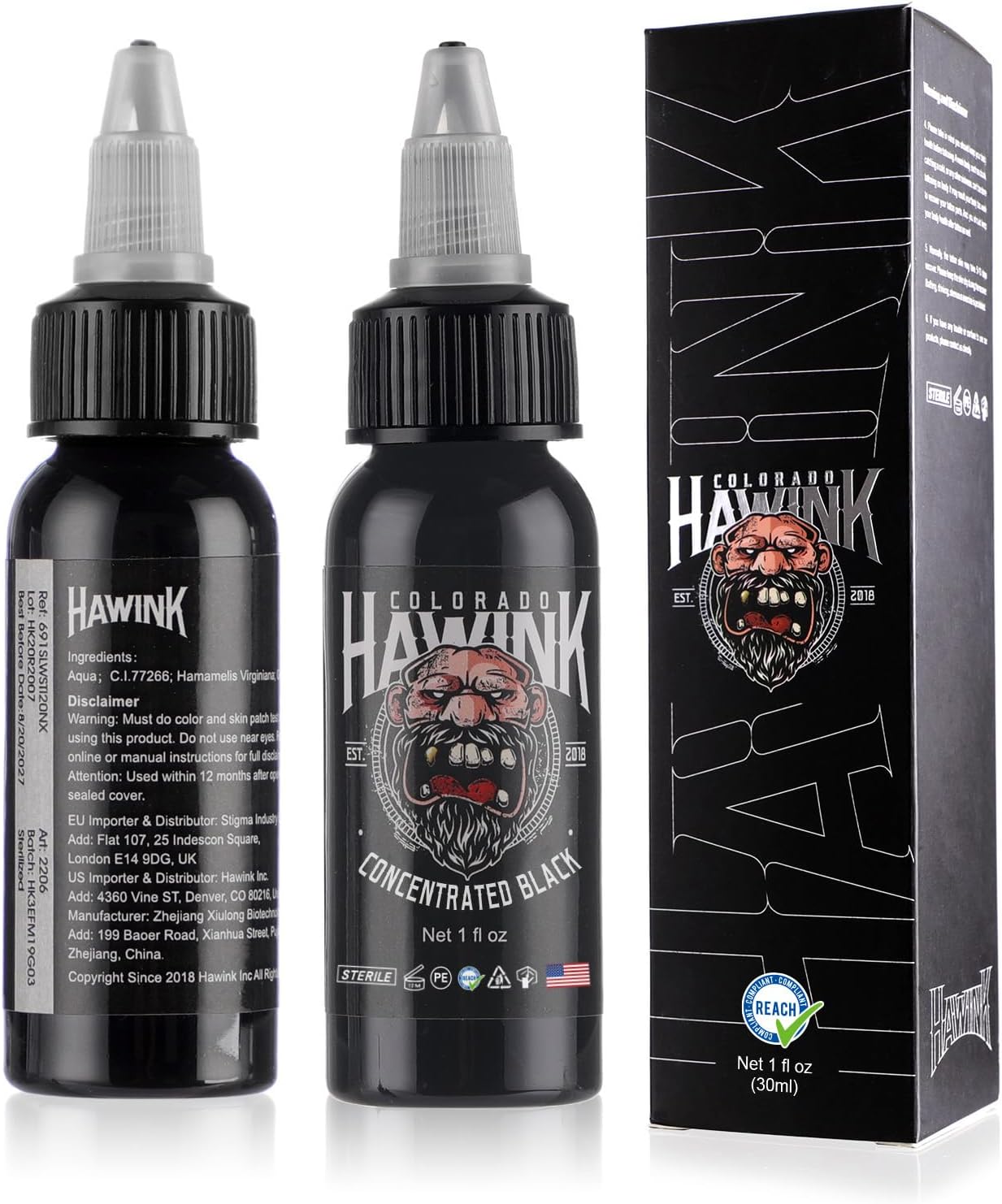 Encre Tatouage Professionnel Noir Concentré 1 Flacon de 30ml Tattoo Ink Concentrated Black TI203-30-002 1oz Noir Concentré