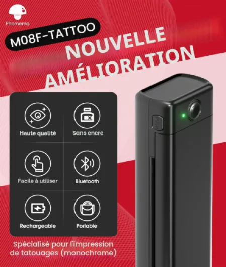 M08F Thermocopieur Tatouage Bluetooth, Imprimante Stencil Tatouage - Imprimante Tatouage Transfert pour Débutants et Artiste, Unités de Développement Compatible avec Téléphone/PC, Noir Noir Imprimante