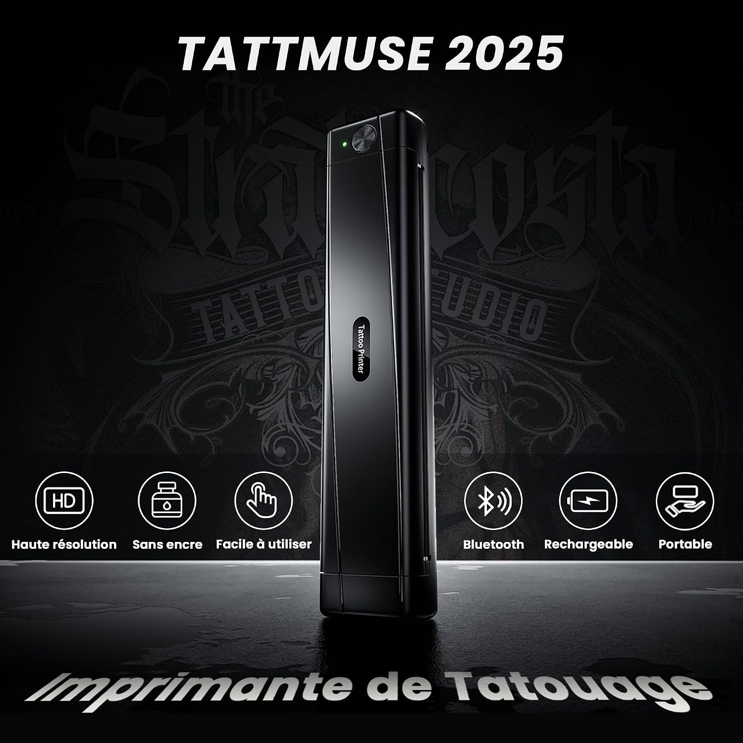 Thermocopieur Tatouage Bluetooth, Imprimante Stencil Tatouage, Machine Transfert de Tatouage pour Artistes de Tatouage et débutants, Imprimante de Tatouage avec 10 Feuilles de Papier Noir 10 Feuilles
