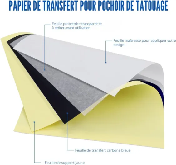 100 Feuilles Papier de Transfert de Tatouage - Format A4 Papier Carbone Pochoir, Papier de Transfert de Tatouage Thermique Copieur Papier pour Imprimante de Tatouage