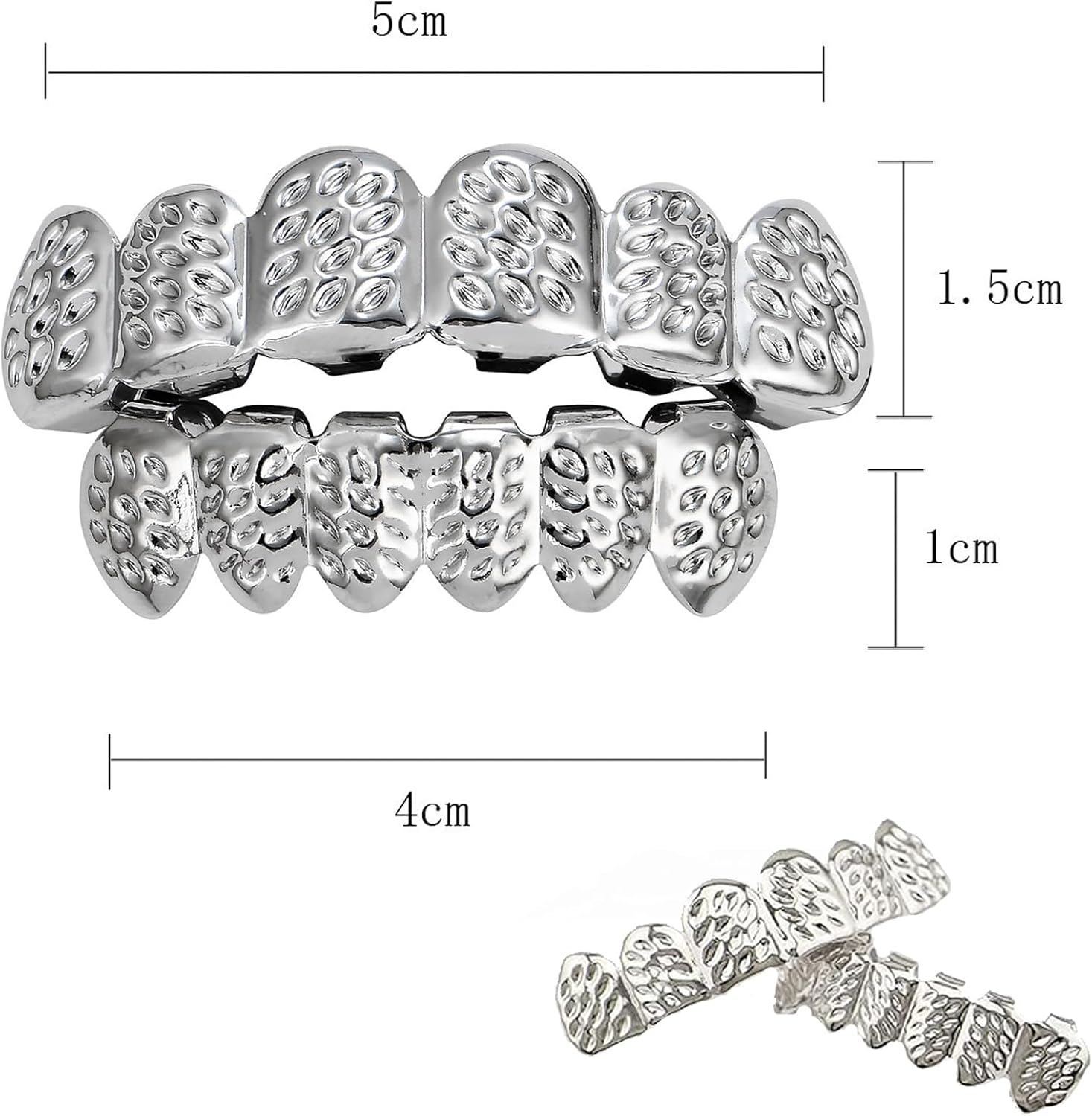 Grills Dentaires,Hip Hop Teeth Grills Faux Punk Hip Hop Dents Haut en Bas Diamant Strass Dents Grillz Halloween Festival de Musique Party Hip Hop Rapper Costume Décoration Argent359