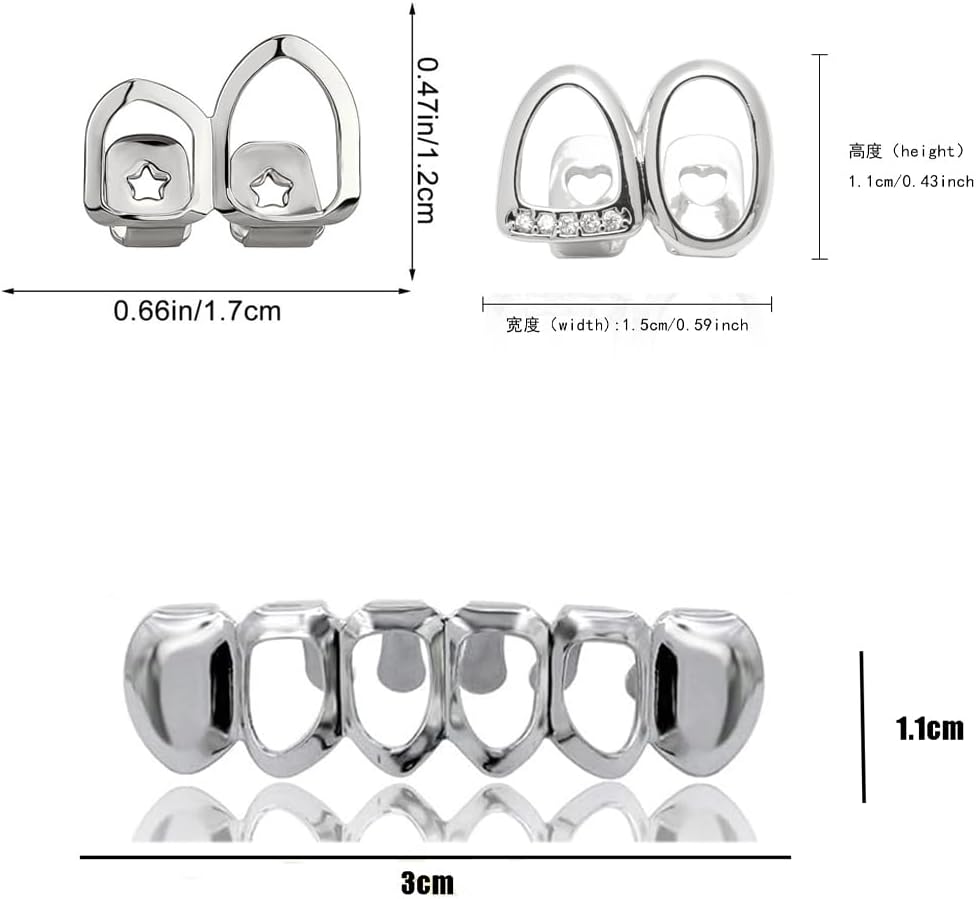Grills Dentaires,Hip Hop Teeth Grills Faux Punk Hip Hop Dents Haut en Bas Diamant Strass Dents Grillz Halloween Festival de Musique Party Hip Hop Rapper Costume Décoration Argent391