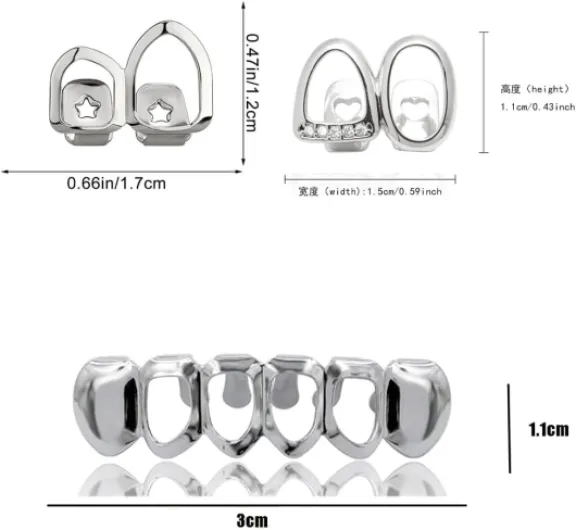 Grills Dentaires,Hip Hop Teeth Grills Faux Punk Hip Hop Dents Haut en Bas Diamant Strass Dents Grillz Halloween Festival de Musique Party Hip Hop Rapper Costume Décoration Argent391