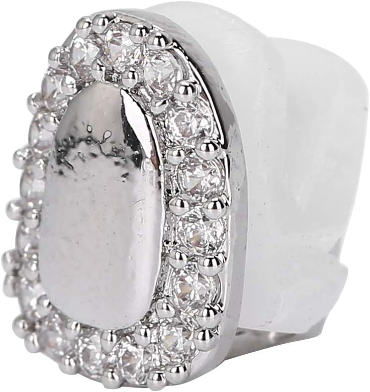 Dent unique, dents de hip hop bling plaquées or avec diamant rond Single Grillz Cap pour vos dents hommes femmes Hip Hop Bijoux Cadeau (Solitaire Portail Diamant Argent) Doré, argenté
