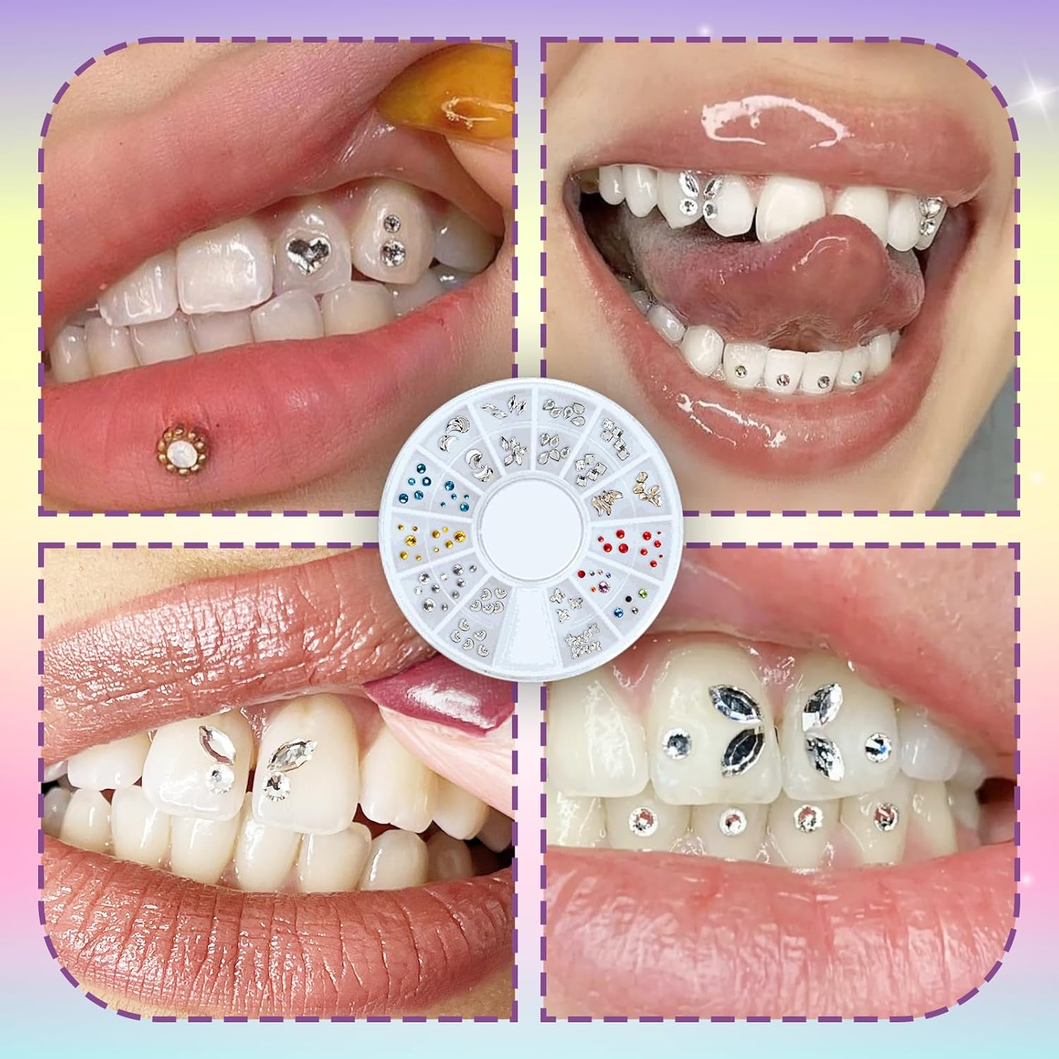 Strass Dentaire，Kit Strass Dentaire，Tooth Gem Kit avec 120 cristaux - Colle Strass Dentaire，Pierres scintillantes et amovibles pour fêtes, cosplay et nail art Blanc