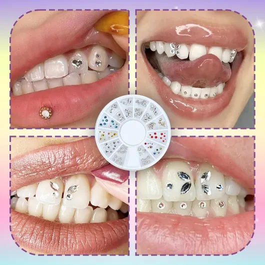 Strass Dentaire，Kit Strass Dentaire，Tooth Gem Kit avec 120 cristaux - Colle Strass Dentaire，Pierres scintillantes et amovibles pour fêtes, cosplay et nail art Blanc