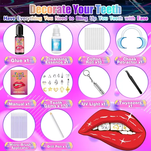 Bijou De Bijoux De Dent Strass Dentaire Kit Avec Colle, Générique Ensemble De Gemmes Dentaires