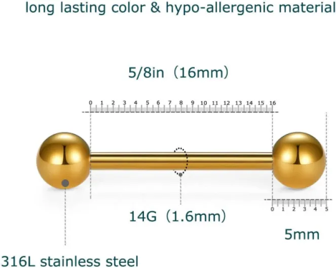 Vcmart 7-9 pièces en Titane anodisé Chirurgical Barres en Acier de la Langue Mamelon Anneau Piercing 16 mm, argenté