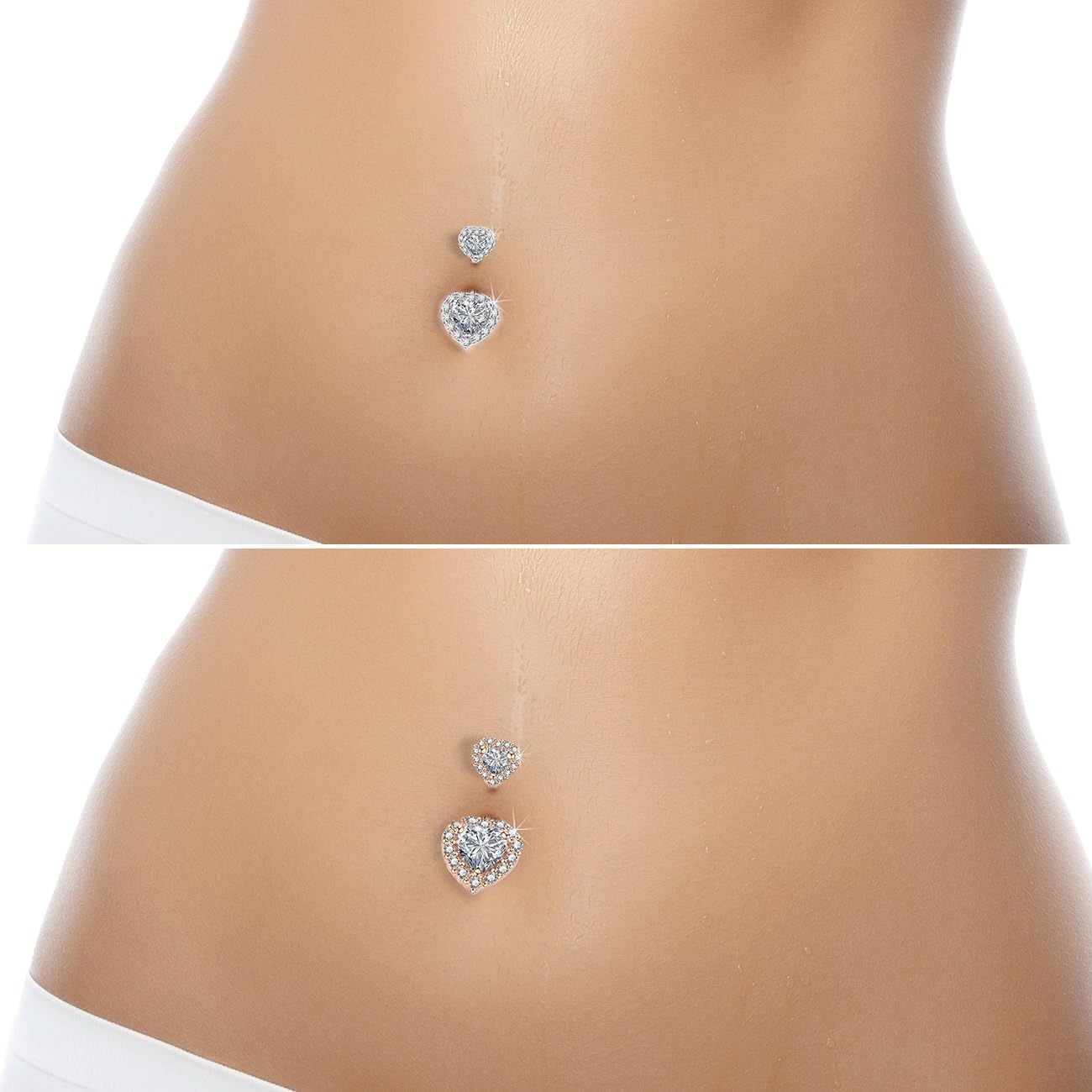 14G Piercing au Nombril Acier Chirurgical Argent Femme Anneau de Nombril Barbell Coeur CZ Zircons Fille Bijoux de Piercing argenté