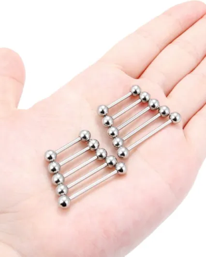 5pcs 14G Acier Chirurgical Piercing Langue Teton Piercing Barre Set Bijoux 12/14/16/18mm Argent 12-18mm