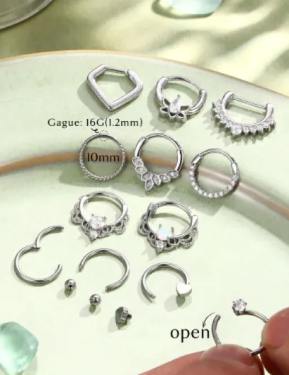 JeweBella 12 Pièces Piercing Septum Acier Chirurgical 16G Piercing Nez Anneau pour Femme Fille Clicker Anneau Septum Piercing Helix Tragus Daith Boucles d'Oreilles Piercing Lèvre Nostril 8/10mm 10mm Nose Piercing