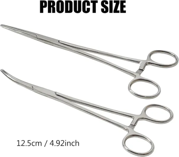 Kit de 2 Pinces à Piercing, Pince à Clamper Autoverrouillante, Pinces de Pêche avec Mâchoire Puissante à Dents, Pince Multifonction pour Bricolage Soins Animaliers (12.5cm) Pêche Argentée