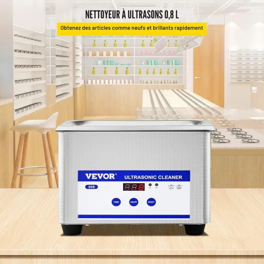 Machine de Nettoyage à Ultrasons 0,8 L, Professionel ,Écran Affichage LED 220 V, Nettoyeur Acier Inoxydable pour le Nettoyage des Bijoux Pièces de Monnaie Lunettes 0.8L
