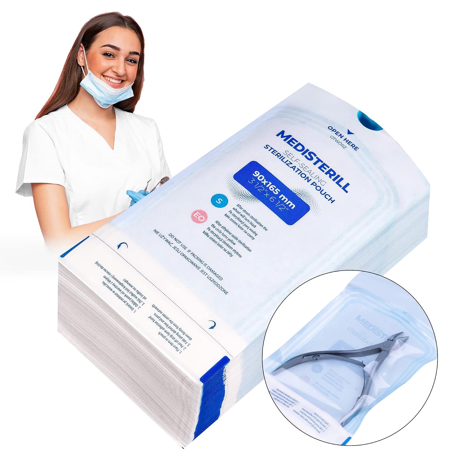 200 Pièces Sacs de Stérilisation Auto Scellés: 90 mm x 165 mm Sacs de Stérilisation par Autoclave, Sacs de Désinfection Stérile en PVC, Pochettes de Stérilisation, pour Les Cabinets Dentaires 90x165