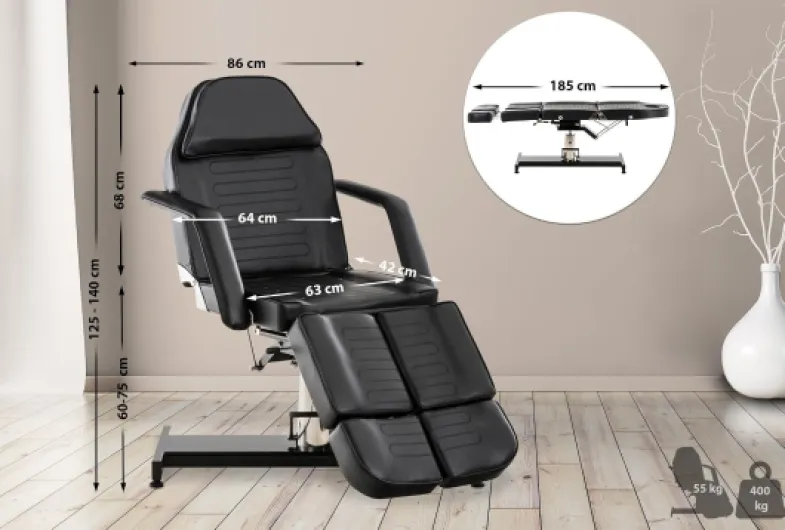 Fauteuil De Massage Hydraulique Split V2 en Similicuir I Hauteur Réglable en Continue Accoudoirs Réglables Chaise Cosmétique Multifonction, Couleur:Noir