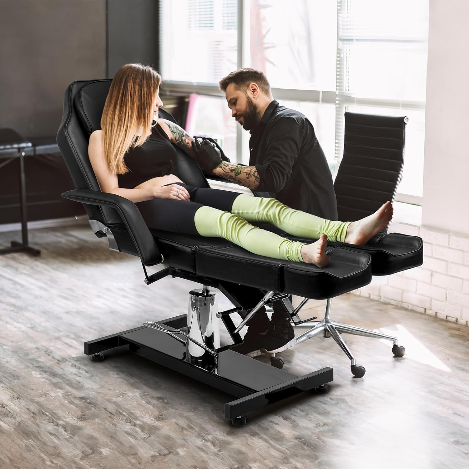 Bonnlo Table Esthetique Professionnel, Table de Tatouage Professionnelle 71 Pouces, Lit de Beauté, Rotation 360°, Réglable en Hauteur par Vérin à Gaz (Noir, Pieds Split) Noir Pieds Split