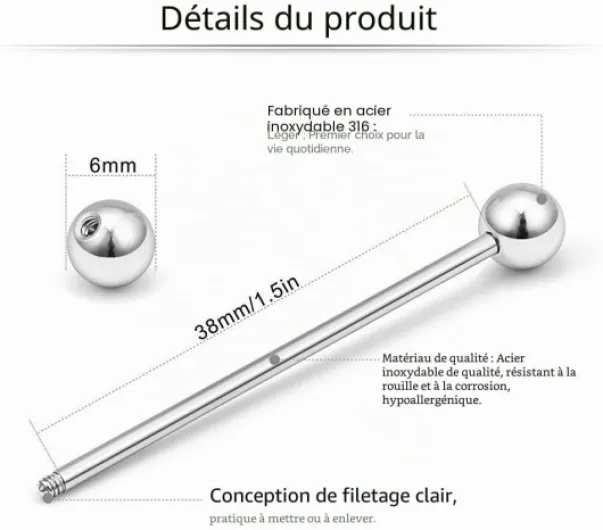 6pcs en acier chirurgical piercing industriel Barbell 14Gauge 35mm Cartilage oreille piercing bijoux