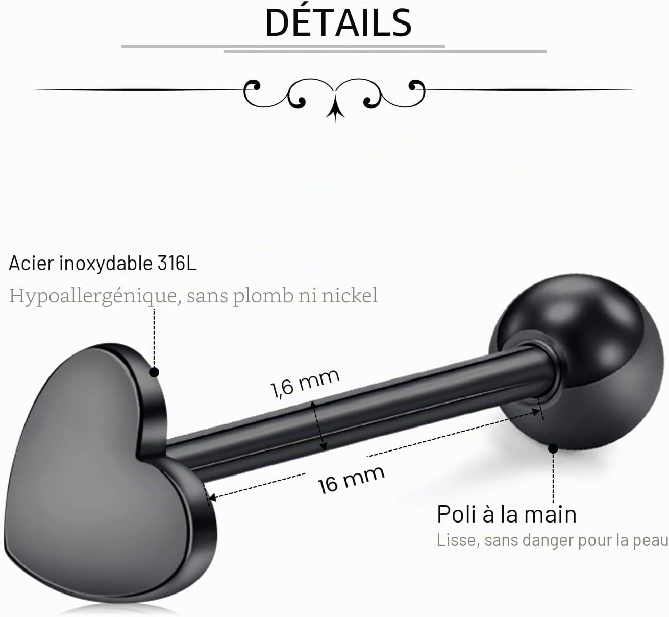 D.Bella Lot de 16 Piercings de Langue en Acier Inoxydable 14 g Couleurs Aléatoires 16mm Langue Anneaux Bar Piercing Bijoux pour Femmes Hommes 16Pcs-Style C