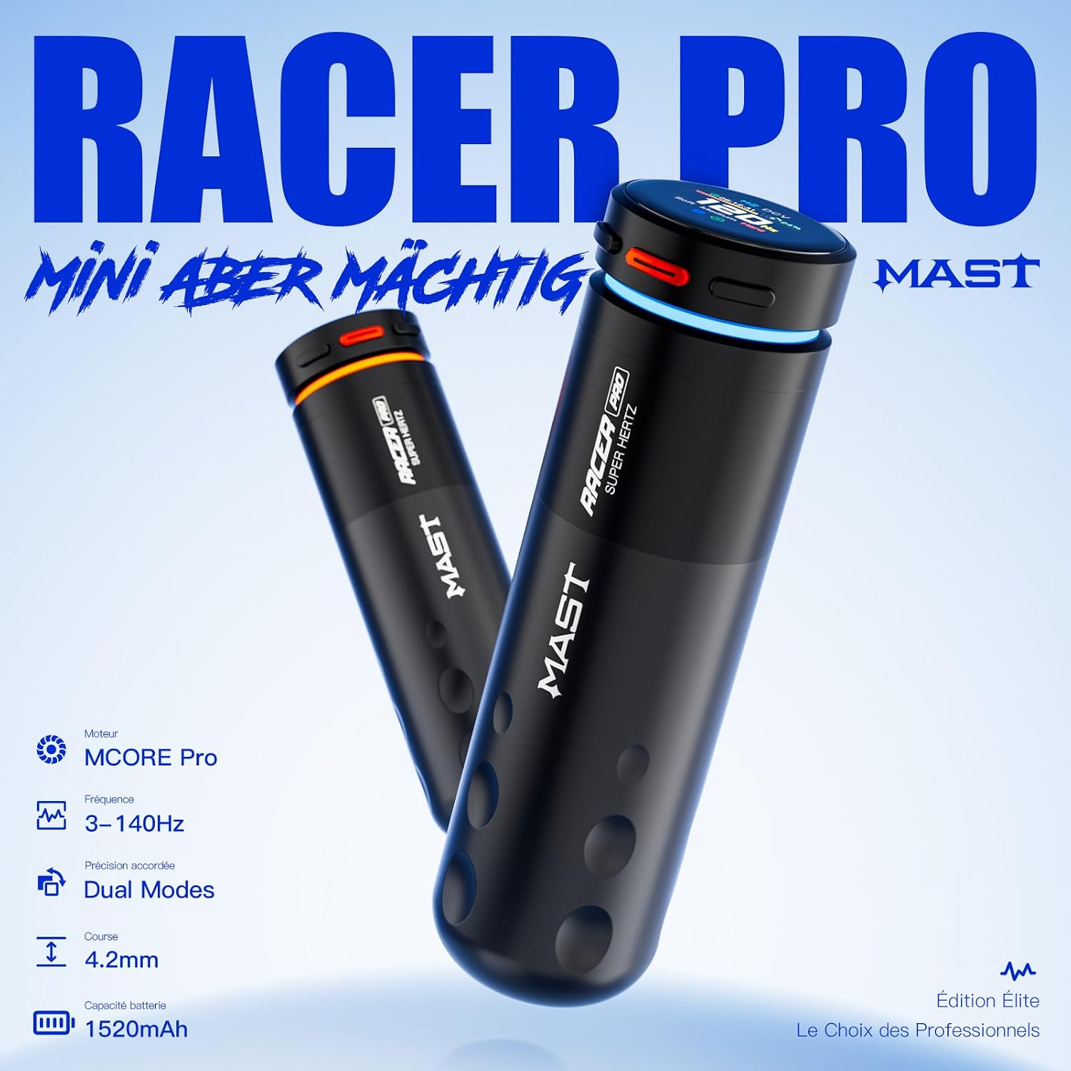 Mast Racer Pro Kit Tatouage Machine à Tatouer Sans Fil avec 20 Aiguilles, 2 Batteries et Encre Noire Ensemble Complet Black color TZWQP-066