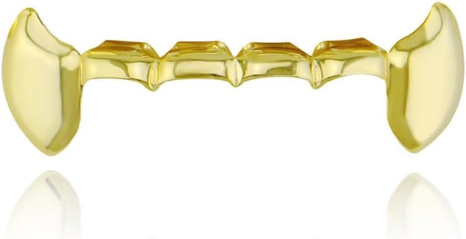 Grillz Lot de 2 dents en plaqué or 18 carats pour dents de vampire et 6 grillz inférieurs Argenté